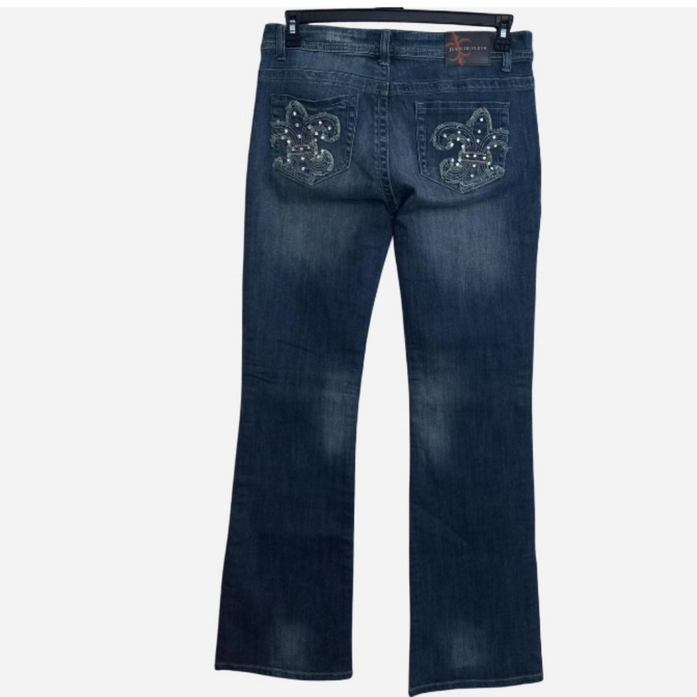 Jeans De Fleur Rhinestone Embellished Fleur De Lis Bootcut Jeans